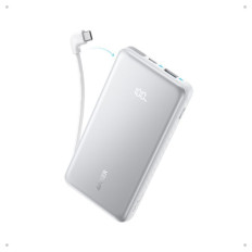 Anker Zolo Powerbank 10000 mAh, 22,5W z vgrajenim USB-C kablom, bel