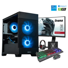 Gaming komplet Računalnik MEGA S7X Intel i5-14400F/RTX5050/16GB/1TB/750W/Win11Home/črna RGB + Estetski napajalni kabli ( Svetlo modra / črna )