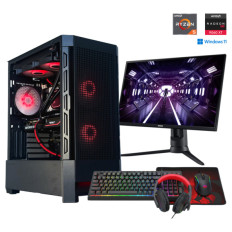 Gaming komplet Računalnik MEGA S8 R5-9600X/RX9060XT/16GB-DDR5/1TB/750W/Win11Home/črna RGB + Estetski napajalni kabli ( Rdeča / črna )