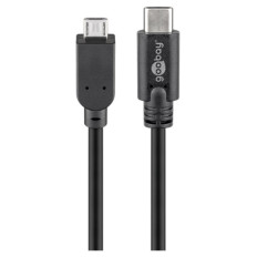 GOOBAY microUSB (Type B) na USB-C 1m črn prenos podatkov polnilni kabel