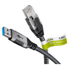 GOOBAY USB-A 3.0 na RJ45 5m CAT 6 črn/siv mrežni povezovalni kabel