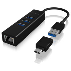 IcyBox IB-HUB1419-LAN USB-A/C mrežna kartica in 4-portni HUB