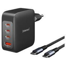 Intenso 140W GaN napajalnik s priključkom 3xUSB-C in 1xUSB-A ter priloženim 2M 200W USB-C kablom