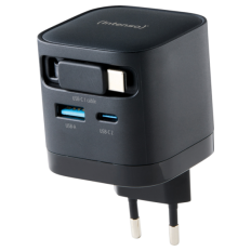 Intenso 65W GaN napajalnik z vgrajenim kablom USB-C, črn