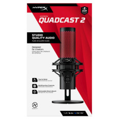 Mikrofon HP HyperX 2 QuadCast črno rdeč, za PC, PS5 ali Mac, vgrajen nosilec proti vibracij