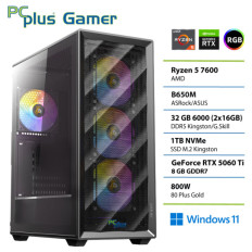 PCPLUS Gamer Ryzen 5 7600 32GB 1TB SSD RTX 5060Ti 8GB Windows 11 Home gaming namizni računalnik