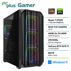 PCPLUS Gamer Ryzen 7 9700X 64GB 2TB SSD RTX 5070Ti 16GB Windows 11 Home gaming namizni računalnik