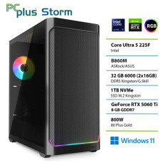 PCPLUS Storm Core Ultra 5 225F 32GB 1TB SSD RTX 5060Ti 8GB Windows 11 Home gaming namizni računalnik
