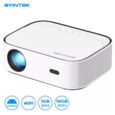 Projektor BYINTEK K45 prenosni LED FHD 1080p Android WiFi Bluetooth 700 ANSI lumnov dvojni zvočniki HDMI bel