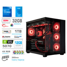 Računalnik MEGA MT S5 i7-12700K/RTX5070/32GB/1TB-4.0/750W/Brez OS/črna RGB + Estetski napajalni kabli [Rdeča / Črna)