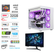 Računalnik MEGA MT S5 R7-5700X/RTX5060Ti-16GB/32GB/1TB/750W/Brez OS/bela RGB | Gaming monitor Dell 27,0" 180Hz 4K + Estetski napajalni kabli [Vijolična / Bela]