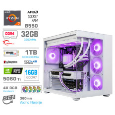 Računalnik MEGA MT S5 R7-5700X/RTX5060Ti-16GB/32GB/1TB/750W/Brez OS/bela RGB + Estetski napajalni kabli [Vijolična / Bela]