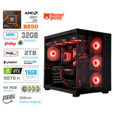 Računalnik MEGA MT S5 R7-7800X3D/RTX5070Ti/32GB-DDR5/2TB-4.0/750W/Brez OS/črna RGB + Estetski napajalni kabli [Rdeča / Črna)