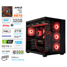 Računalnik MEGA MT S5 R7-9850X3D/RTX5070Ti/32GB-DDR5/2TB/1050W/Brez OS/črna RGB + Estetski napajalni kabli [Rdeča/ Črna]