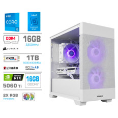 Računalnik MEGA MT S7X i5-14400F/RTX5060Ti-16GB/16GB/1TB/750W/Brez OS/bela RGB + Estetski napajalni kabli [Bela]