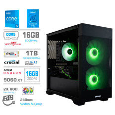 Računalnik MEGA MT S7X i5-14400F/RX9060 XT/16GB/1TB/750W/Brez OS/črna RGB + Estetski napajalni kabli [Zelena / črna]