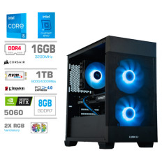 Računalnik MEGA MT S7X i5-14400F/RTX5060/16GB/1TB-4.0/750W/Brez OS/črna RGB + Estetski napajalni kabli [Svetlo modra / Črna]