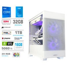 Računalnik MEGA MT S7X i7-14700F/RTX5060Ti-16GB/32GB/1TB/750W/Brez OS/bela RGB + Estetski napajalni kabli [Črna / Bela]