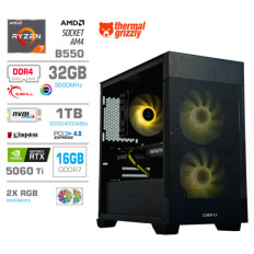 Računalnik MEGA MT S7X R7-5700X/RTX5060Ti-16GB/32GB/1TB-4.0/750W/Brez OS/črna RGB + Estetski napajalni kabli [Svetlo modra / Črna]