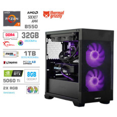 Računalnik MEGA MT S7X R7-5700X/RTX5060Ti/32GB/1TB/750W/Brez OS/črna RGB + Estetski napajalni kabli [Vijolična / Črna]