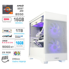 Računalnik MEGA MT S7X R7-5700X/RX9060 XT/16GB/1TB/750W/Brez OS/bela vijolična bel RGB + Estetski napajalni kabli [Vijolična / Bela]