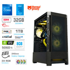 Računalnik MEGA MT S8 i7-12700K/RTX5060Ti/32GB/1TB/750W/Brez OS/črna RGB + Estetski napajalni kabli [Rumena / Črna]