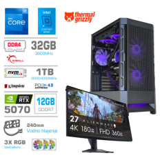 Računalnik MEGA MT S8 i7-12700K/RTX5070/32GB/1TB/750W/Brez OS/črna RGB | Gaming monitor Dell 27,0" 180Hz 4K + Estetski napajalni kabli [Vijolična / Črna]