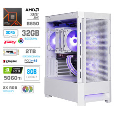 Računalnik MEGA MT S8 R5-9600X/RTX5060Ti/32GB-DDR5/2TB-4.0/750W/Brez OS/bela RGB