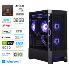 Računalnik MEGA MT S8 R5-9600X/RTX5070/32GB-DDR5/2TB-4.0/750W/Win11Home/črna RGB + Estetski napajalni kabli [Vijolična/ Črna]