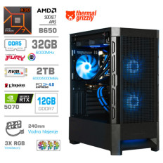 Računalnik MEGA MT S8 R7-7800X3D/RTX5070/32GB-DDR5/2TB/750W/Brez OS/črna RGB + Estetski napajalni kabli [Svetlo modra / Črna]