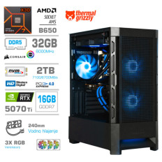 Računalnik MEGA MT S8 R7-7800X3D/RTX5070Ti/32GB-DDR5/2TB/750W/Brez OS/črna RGB + Estetski napajalni kabli [Svetlo modra / Črna]
