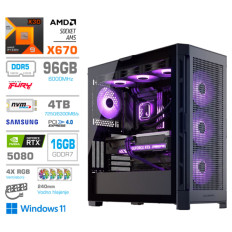 Računalnik MEGA TWR S11 R9-9950X3D/RTX5080/96GB-DDR5/4TB-4.0/1050W/Win11Home/črna RGB + Estetski napajalni kabli [Vijolična / Črna]