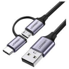 Ugreen USB-A na Micro USB + USB-C kabel pleten 1m 