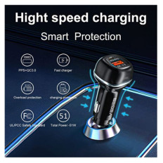 VEGER avtopolnilec CC62 USB+USB-C PD, QC3.0 51W