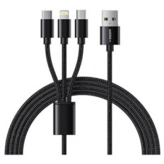 VEGER V303 pleteni kabel 3v1 USB-A na USB-C/Lightning/MicroUSB, 1,5m, črn
