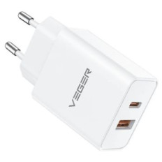 VEGER VLS302U 2-portni polnilec, USB-A/USB-C, QC3.0/PD3.0, bel